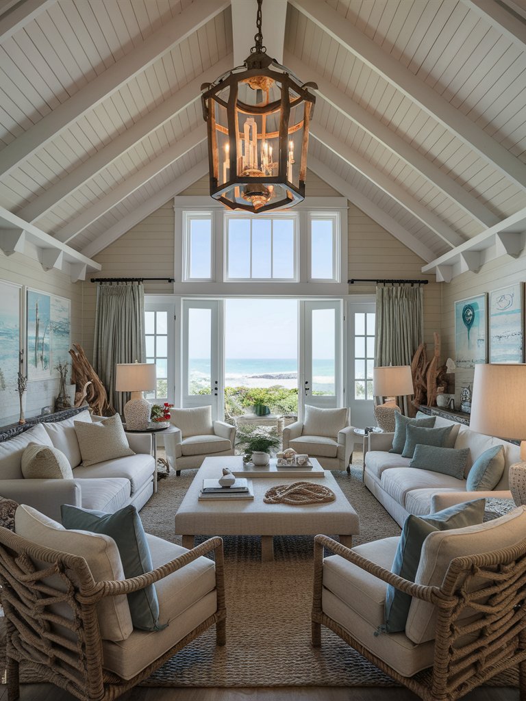 Add lantern-style lighting fixtures to enhance the coastal ambiance.