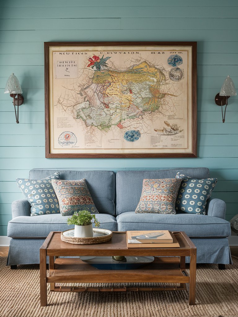 Frame nautical maps or old ship navigation charts as wall art.