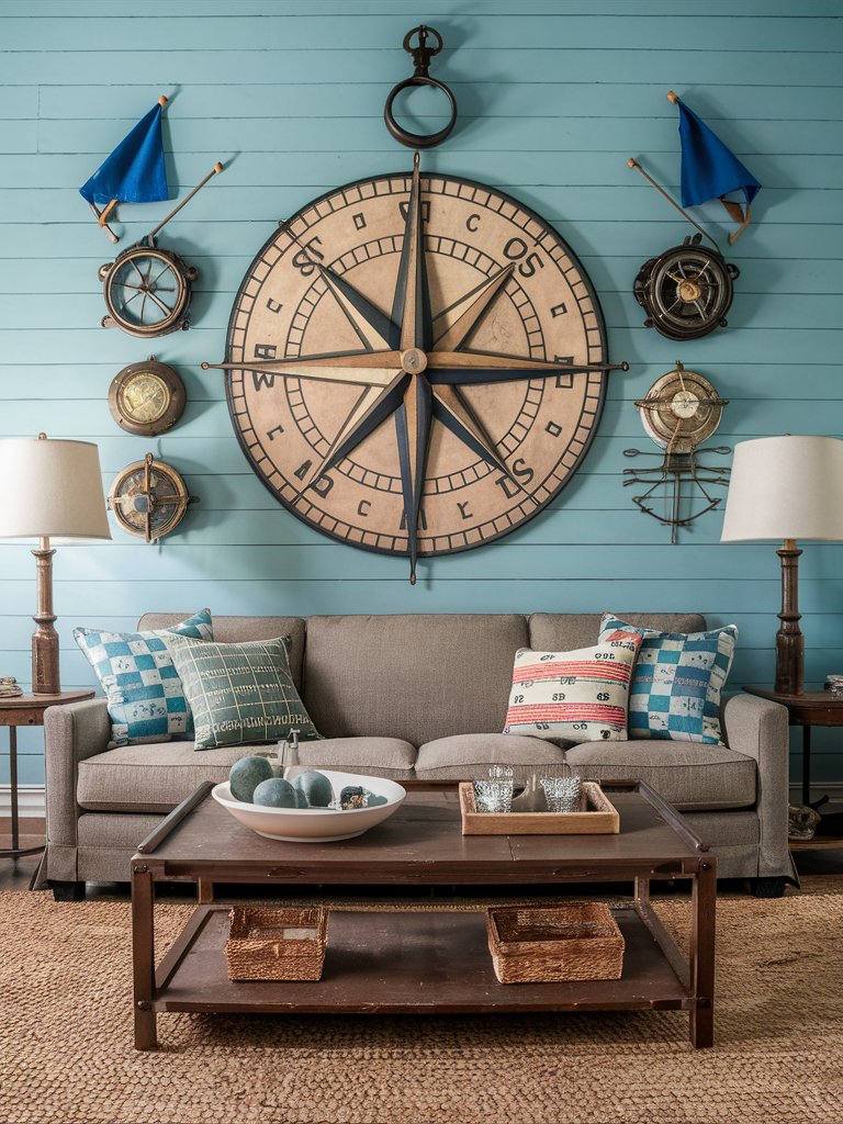 Incorporate maritime accessories like compasses, old telescopes, or maritime flags.