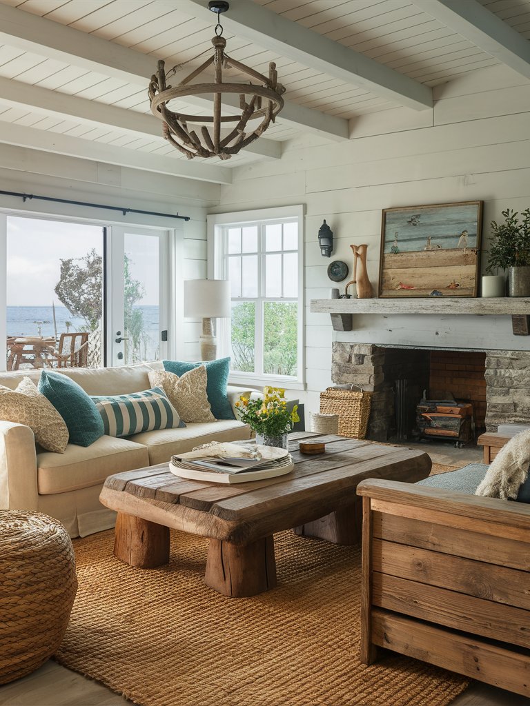 Use furniture made from weathered wood to give a rustic, beachy feel.