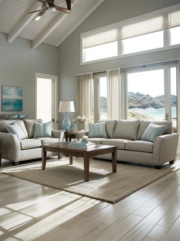 Use light-colored flooring to keep the space feeling open and airy, reminiscent of sandy beaches