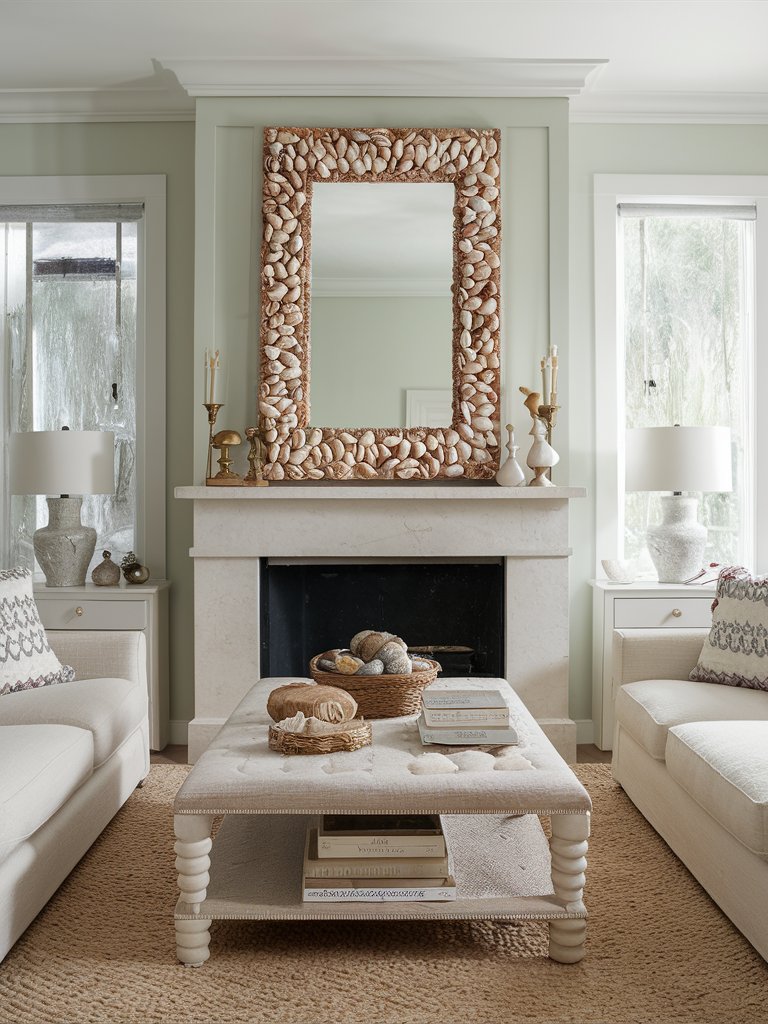 Use mirrors encrusted with shells to add both light and a coastal feel.