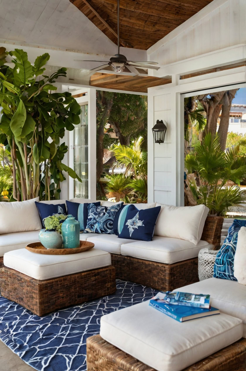 Use outdoor furniture indoors for a relaxed, casual look.