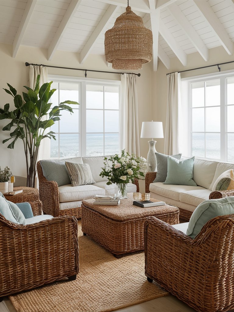 Use wicker or rattan furniture to bring in a beachy, relaxed vibe