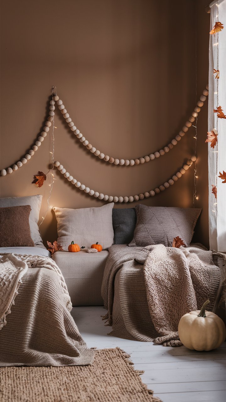 Add a wooden bead garland to your decor for a rustic touch.