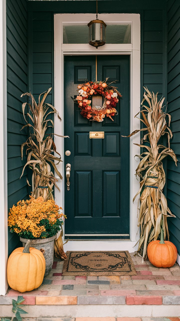 Bundle cornstalks together and place them by your door for a rustic look. 