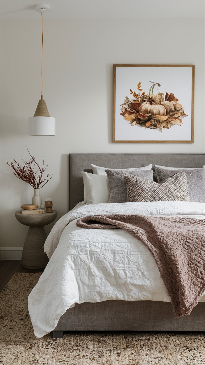 Decorate with fall-themed artwork in soft, neutral colors.