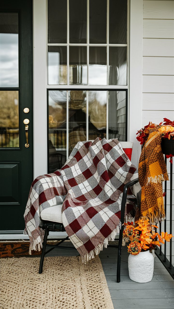 Drape a plaid blanket or throw over a chair or railing for a cozy vibe.