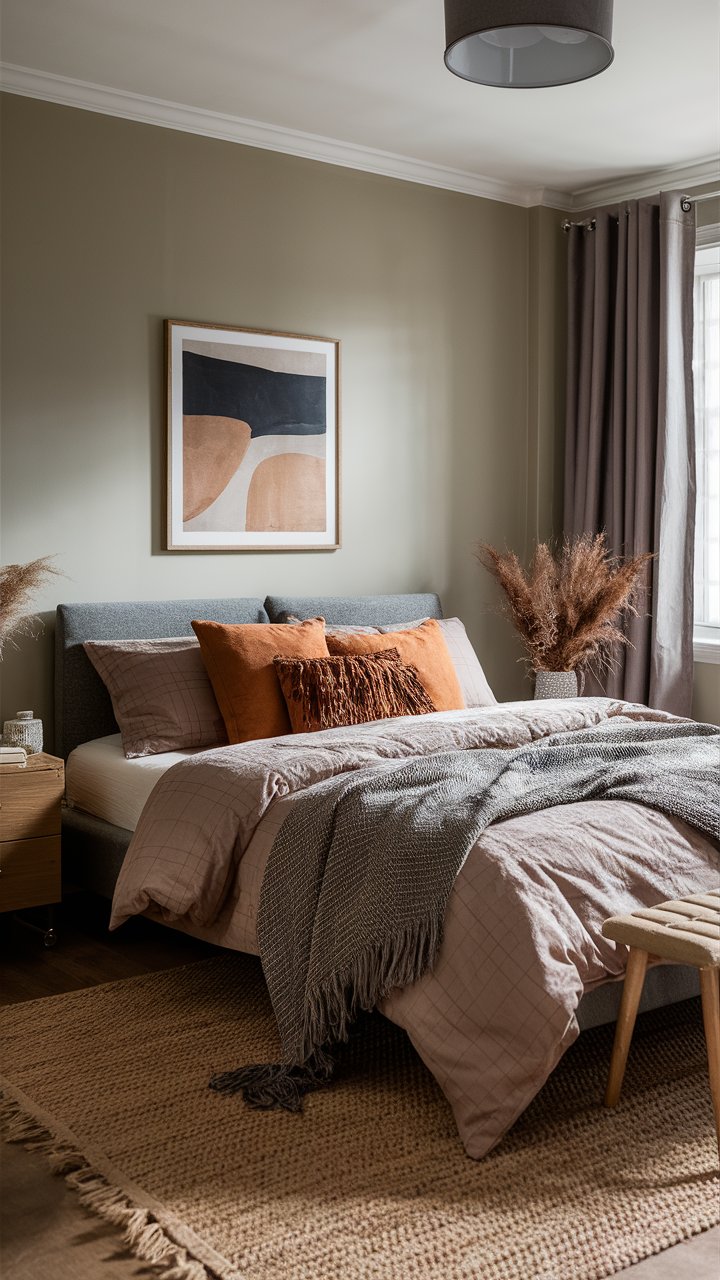 : Incorporate muted plaid patterns in your bedding or throw pillows for a subtle fall vibe. 