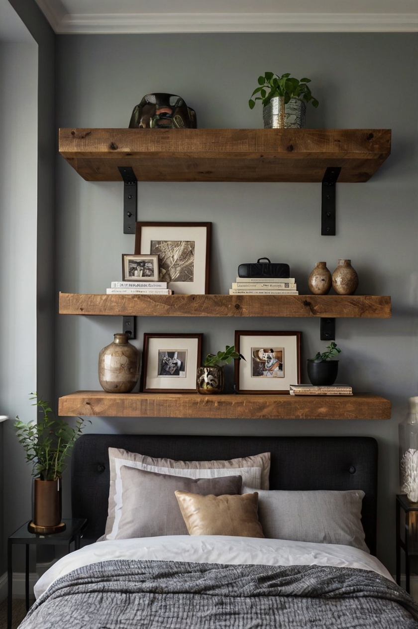  Install floating shelves for extra storage and to display personal items