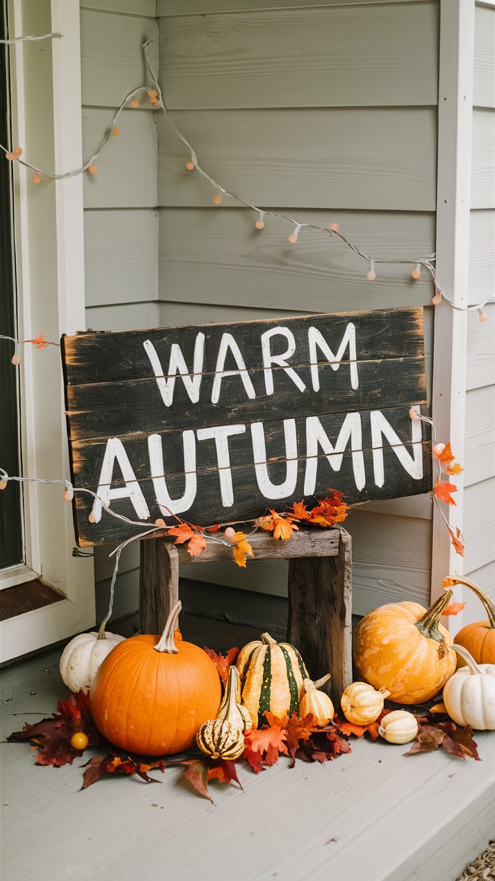 Make or buy inexpensive wooden signs with fall-themed messages.