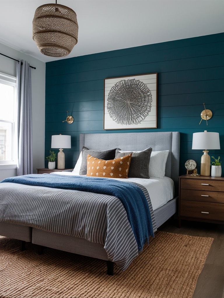 Paint one wall in a bold color or use peel-and-stick wallpaper for a striking accent.