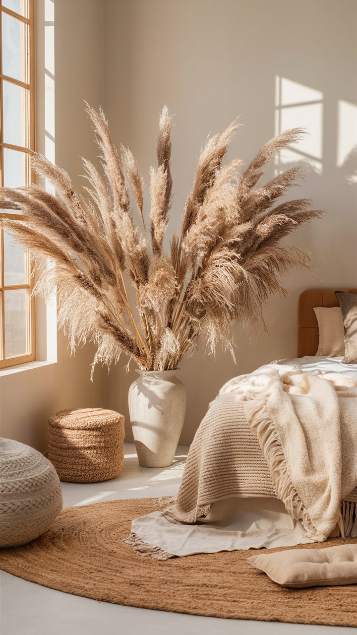 Place pampas grass in a tall vase for a soft, airy accent.