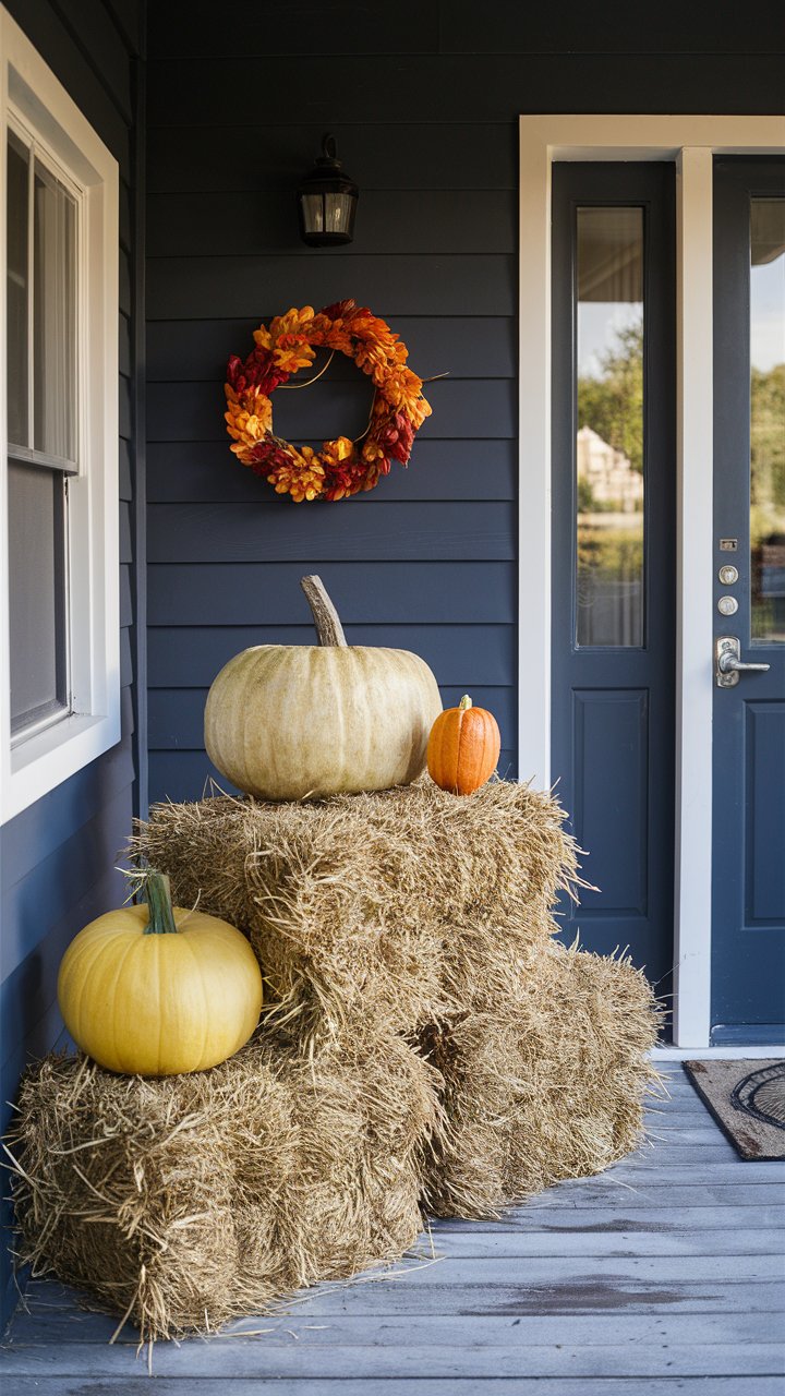  Small hay bales can be found at craft stores and make great decorative pieces.