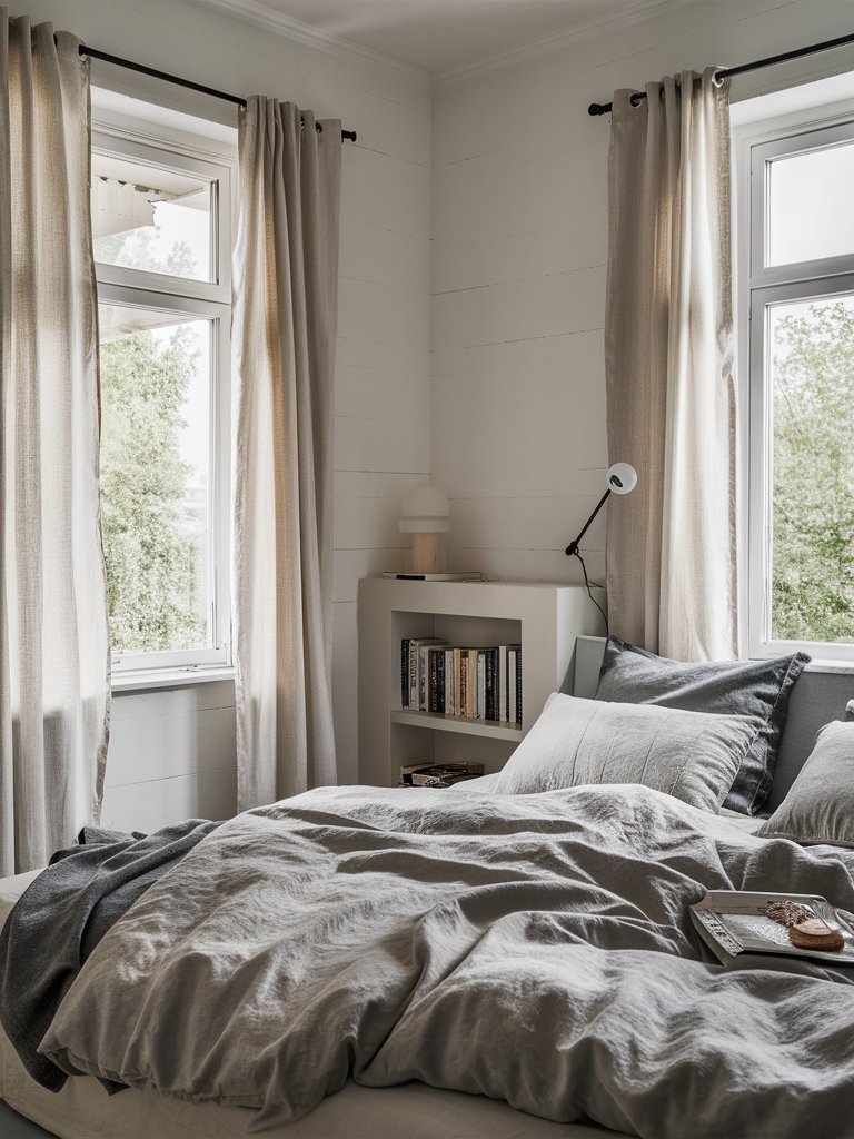  Swap out heavy drapes for light, airy curtains to let in natural light.