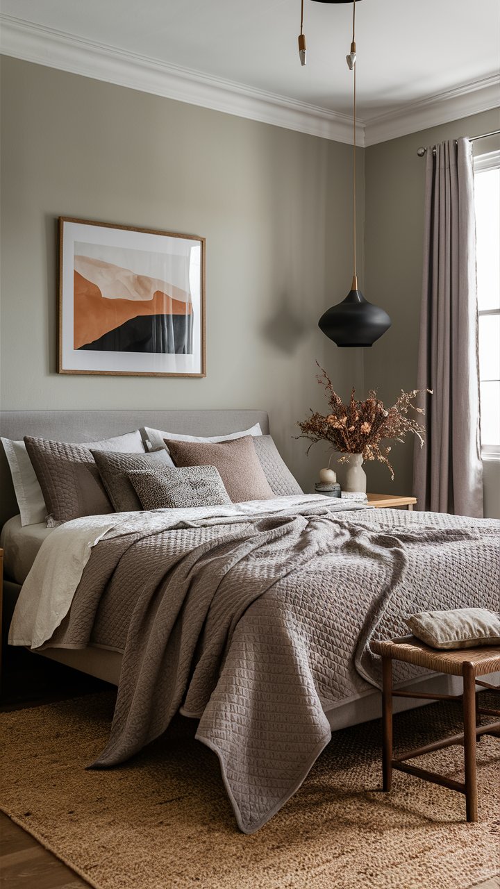 Use a quilted bedspread in a soft, muted color to add comfort and texture.