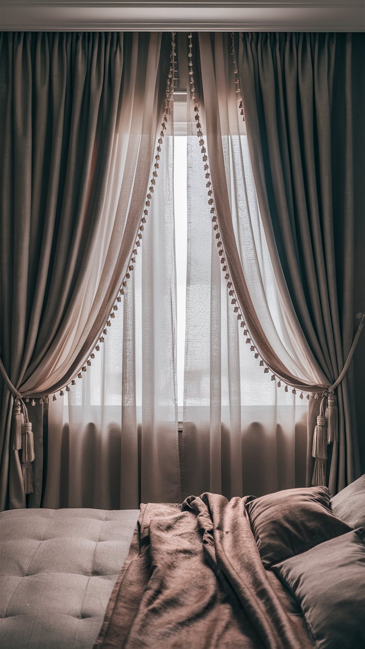  Use double-layered curtains with a sheer inner layer and a thicker, neutral outer layer.